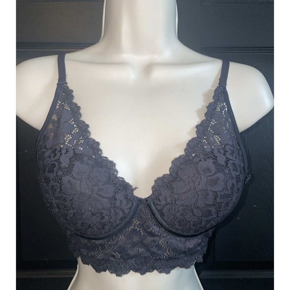 Maidenform Lace Bralette Black 36B Underwire Scalloped Mesh Back DM118